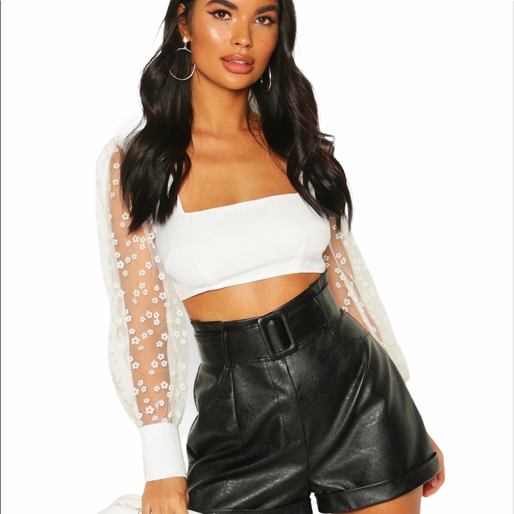 Long sleeve sheer tulle crop top NWOT - Picture 2 of 12